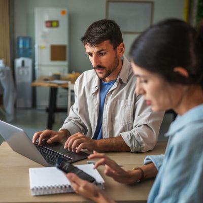 Professionals collaborating in a modern office